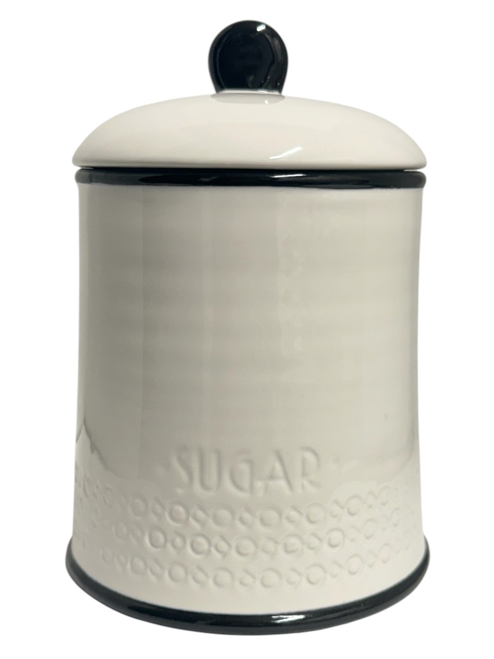 Anthropologie White Ceramic Sugar Canister with Black Trim